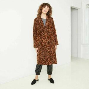 A New Day Brown Leopard Print Wool Coat